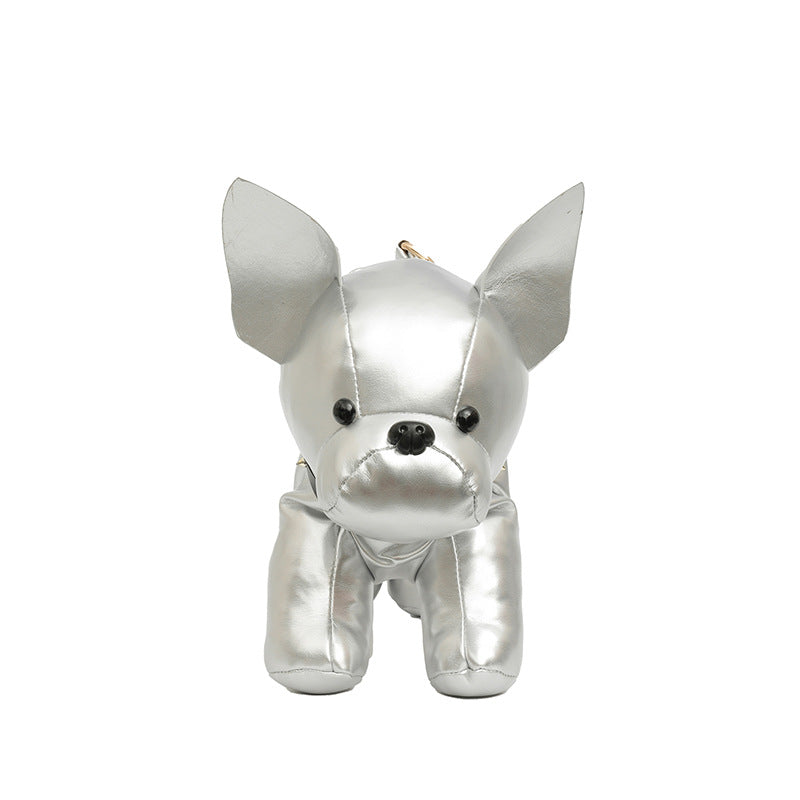 Silver French Bulldog Shaped Crossbody Bag PU Leather Animal Design for Daily Outings Fashionable and Lightweight Accessory for Local Trendy Women