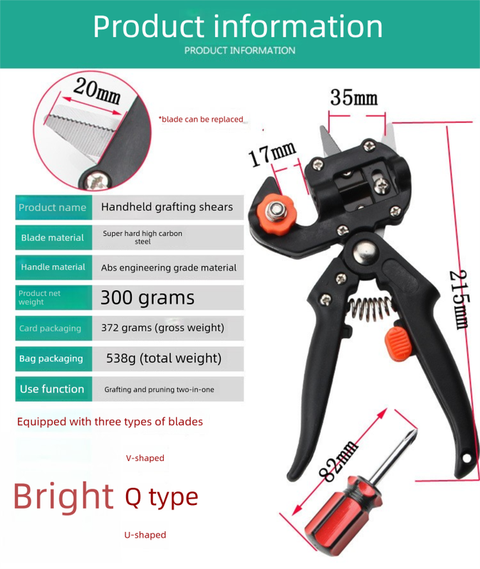 Orange Handheld Grafting Shear with Replaceable Blades and Pruning Function for Tree Grafting and Branch Trimming Professional Garden Tool Local Standard Fit