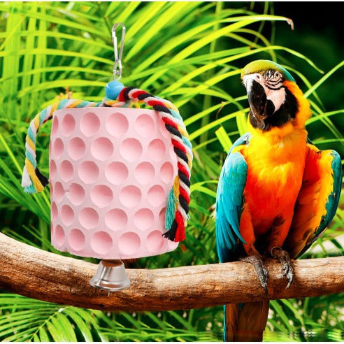 2-Pack Blue Hanging Bird Chew Toy with Bell and Rope, Ideal for Parrots, Squirrels, and Rodents – Durable Wood-Based Grinding Stone for Beak Exercise and Enrichment