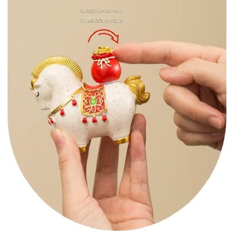 Red New Chinese Style Resin Horse Figurine with Rotating Lucky Bag – Elegant Home or Office Decor for Modern Living Spaces(Blessed immediately)