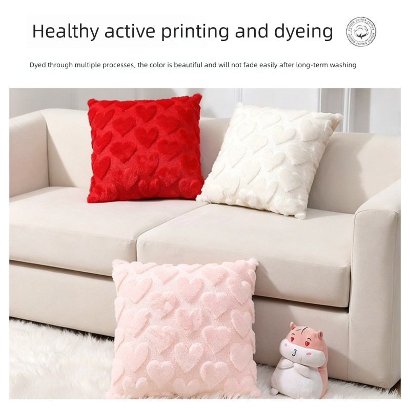 2-PCS Red 45x45cm Heart Pattern Plush Pillow Cover with Insert – Soft Textured Decorative Cushion for Living Room or Bedroom