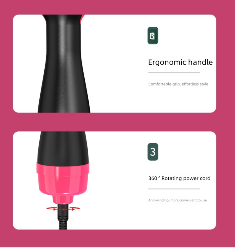 Black 1000W Professional Hot Air Brush with 3-Temperature & 2-Speed Control – Dual Voltage Hair Styler for Smooth, Voluminous Blowouts