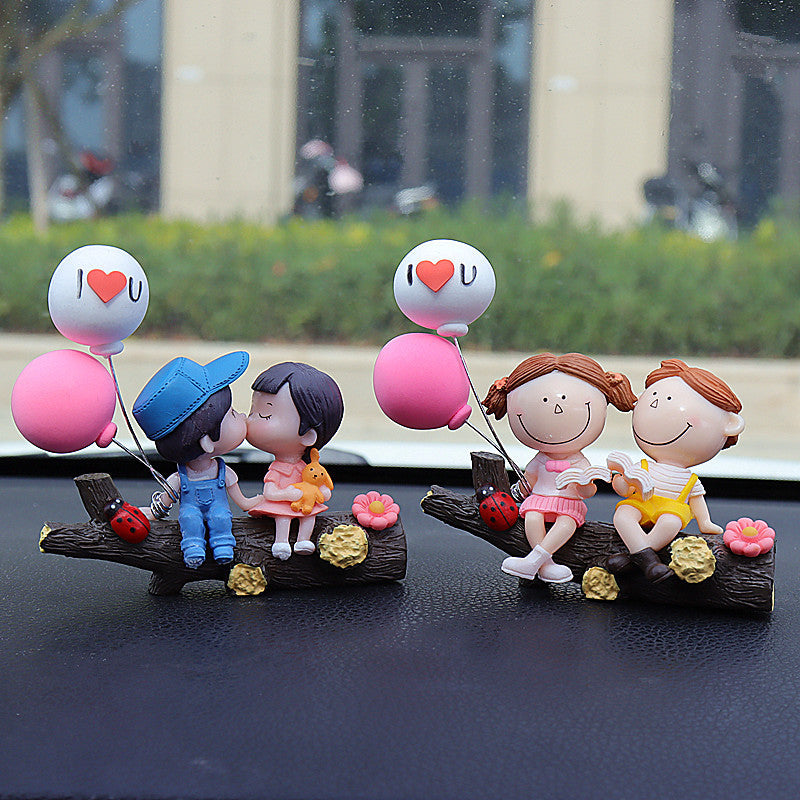 Tree Branch Blue and Pink Couple Balloon Cute Couple Car Ornament for Dashboard – Romantic Interior Decoration for Vehicles