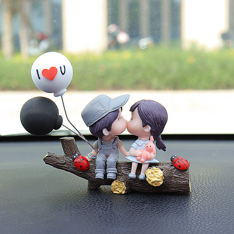 Tree Branch Grey Couple Balloons Cute Couple Car Ornament for Dashboard – Romantic Interior Decoration for Vehicles