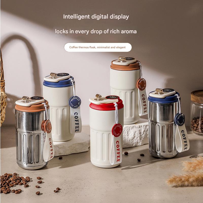 Coffee color Smart Digital Insulated Coffee Mug with 316 Stainless Steel Inner Liner – Vacuum-Sealed Travel Tumbler with Temperature Display, USB-C Rechargeable, Leak-Proof Lid for Hot and Cold Beverages