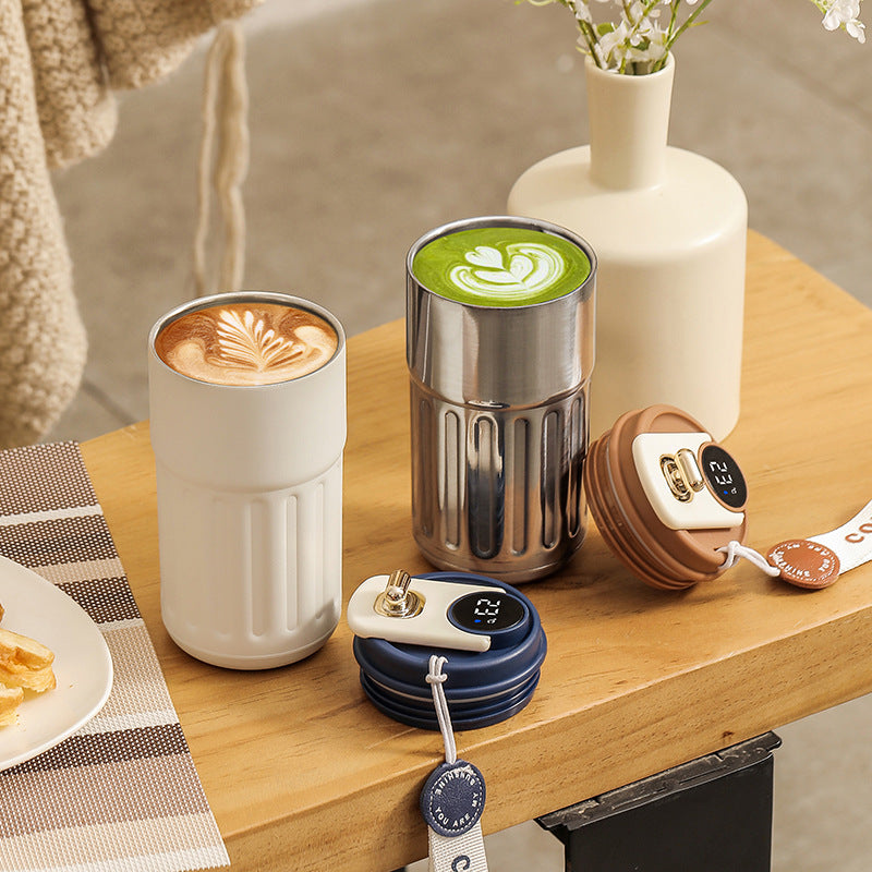 Coffee color Smart Digital Insulated Coffee Mug with 316 Stainless Steel Inner Liner – Vacuum-Sealed Travel Tumbler with Temperature Display, USB-C Rechargeable, Leak-Proof Lid for Hot and Cold Beverages