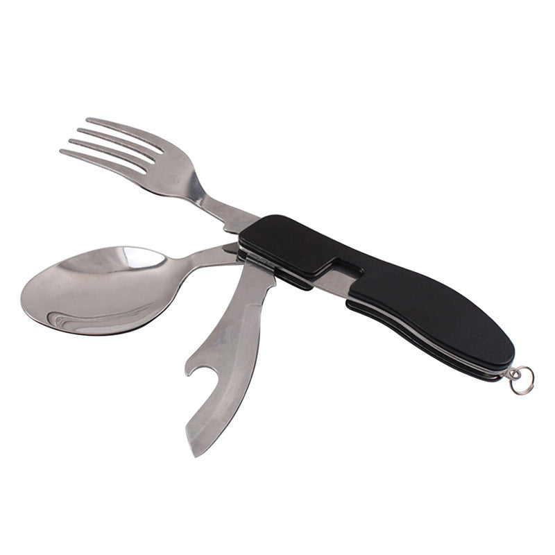 2-PCS Black Stainless Steel Folding Cutlery Set – Compact 3-in-1 Knife, Fork, Spoon with Removable Design for Outdoor Camping, Hiking, Travel, and Picnic Use