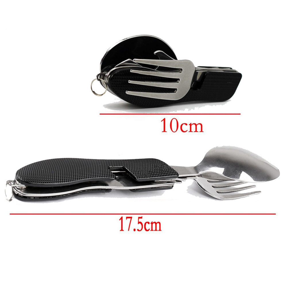 2-PCS Blue Stainless Steel Folding Cutlery Set – Compact 3-in-1 Knife, Fork, Spoon with Removable Design for Outdoor Camping, Hiking, Travel, and Picnic Use
