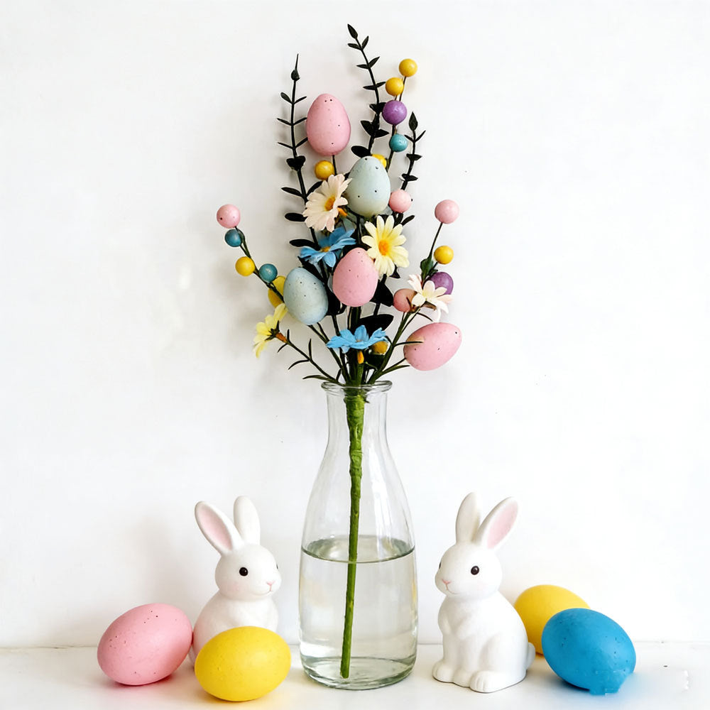 2-Piece Tulip Easter Artificial Floral Arrangement with Decorative Egg Accents – Ready-to-Display Spring Holiday Decoration
