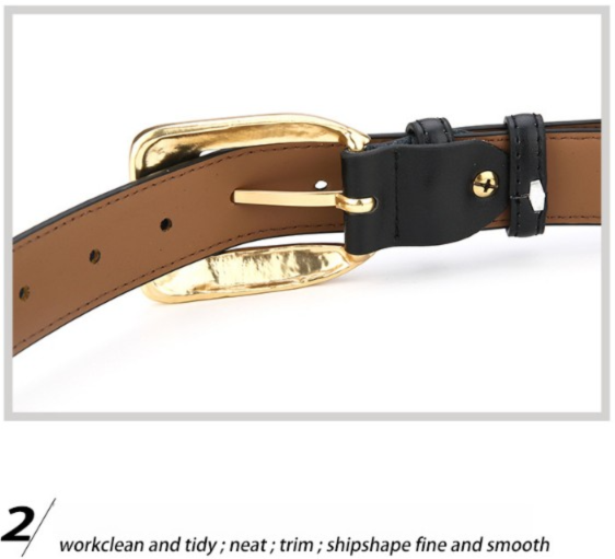 Womens Genuine Leather Belt Retro Gold Buckle Waist Belt for Jeans Dress Coat Fashion Split Cowhide Strap Coffee 105cm