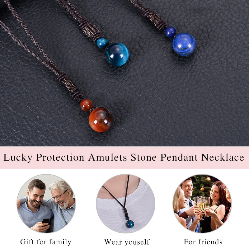 Handmade Woven Tiger Eye Stone Pendant Necklace Vintage Natural 16mm Gemstone Jewelry for Men and Women Simple Retro Style Accessory