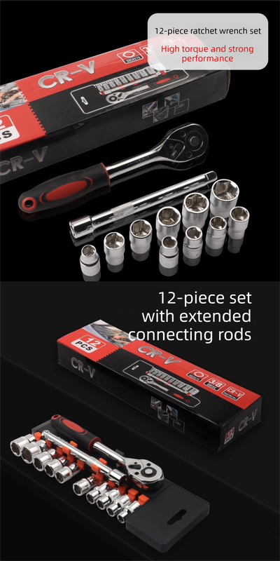 12 Piece 1/4 Inch Drive Ratchet and Metric Socket Wrench Set Professional Mechanics Tool Kit for Automotive Repair and Home DIY Maintenance