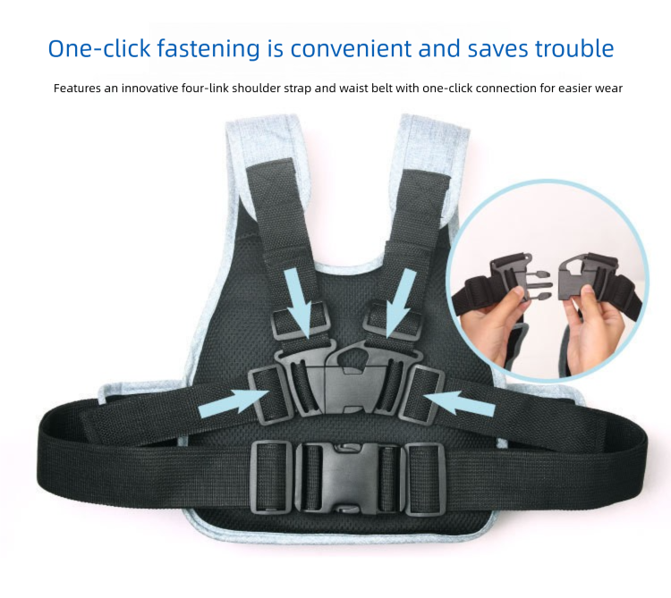 Children Motorcycle Safety Harness for Electric Bike Adjustable Kids Security Strap with Storage Bag Grey Anti-Fall Protection Gear Front and Rear Use