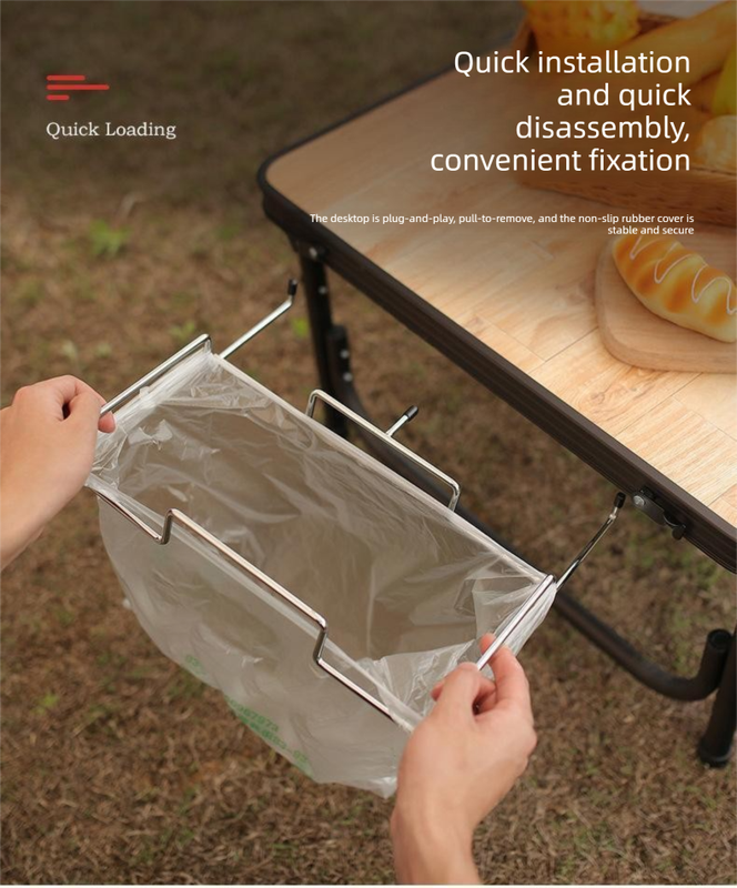 Portable Outdoor Camping Trash Bag Holder Stand Stainless Steel Folding Garbage Bag Rack for Picnic Kitchen and Student Desk Storage Natural