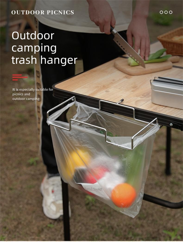 2 PCS Portable Folding Trash Bag Holder Stand Stainless Steel Garbage Bag Rack for Camping Picnic Kitchen and Student Desk Natural Finish