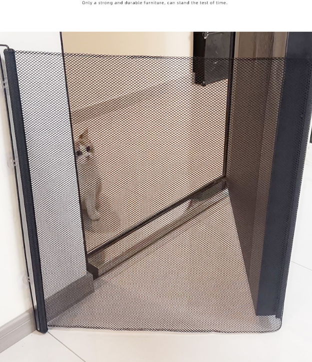 Retractable Pet Safety Gate 110x78cm Paw Print Mesh Dog Barrier No Drill Retracting Fence for Stairs and Doorways