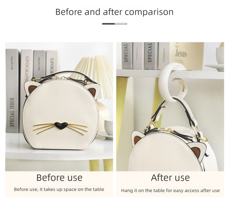 2 PCS Portable Purse Bag Hook Hanger Table Edge Holder Burgundy Foldable Non-Slip Clip for School Desk Office & Cafe