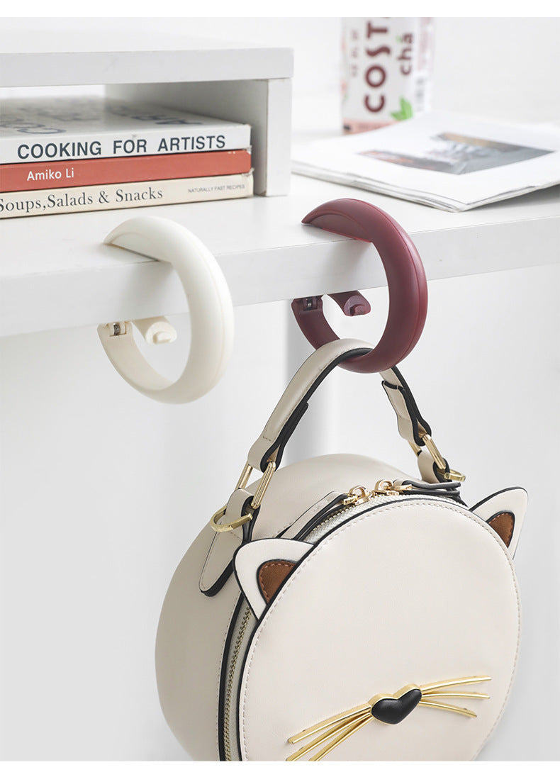 2 PCS Portable Purse Bag Hook Hanger Table Edge Holder Burgundy Foldable Non-Slip Clip for School Desk Office & Cafe