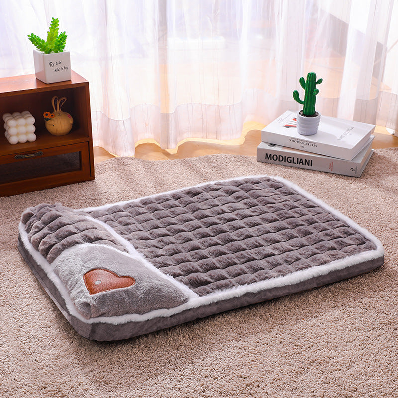 Thickened Pet Sofa Bed L Size 60x40cm Grey Dog Mat with Integrated Pillow Soft Washable Sleeping Pad for Dogs and Cats All Season Comfort
