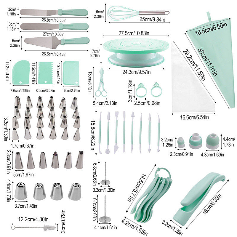 207 Pieces Cake Decorating Kit with Nordic Pink Revolving Turntable Icing Tips and Spatulas Complete Baking Tool Set
