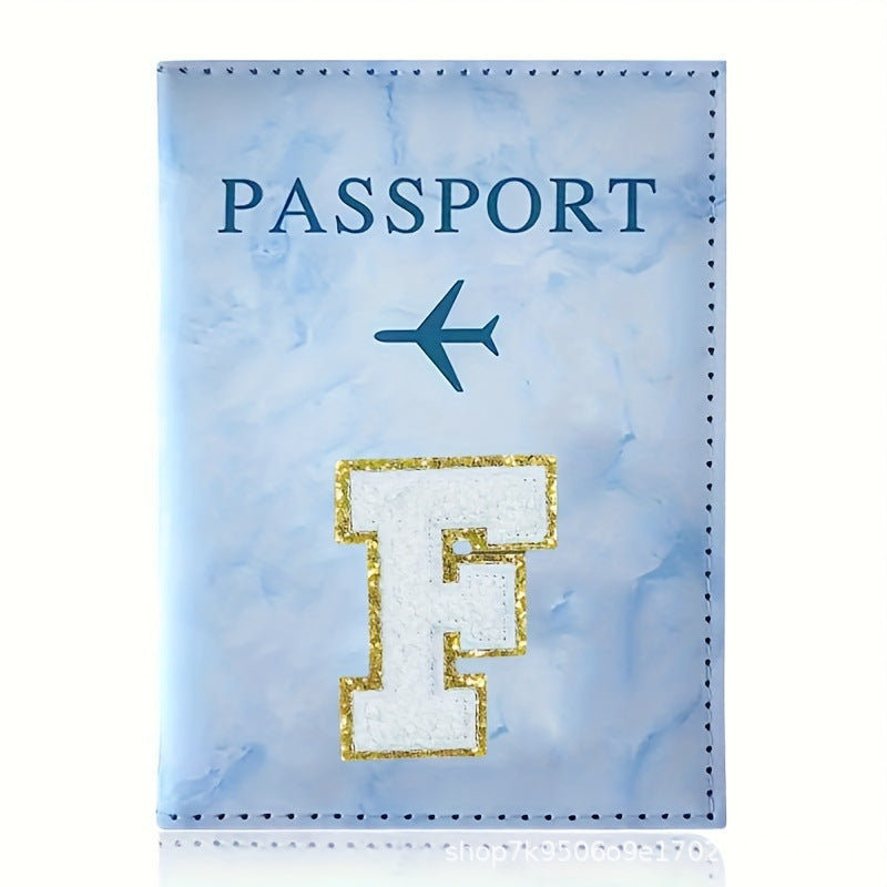 Fashion Initial Letter Passport Holder Stylish Travel Wallet Cover with Alphabet Pattern – Design F