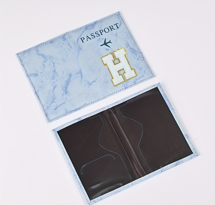 Fashion Initial Letter Passport Holder Stylish Travel Wallet Cover with Alphabet Pattern – Design I
