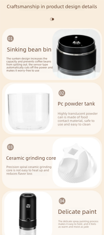 Portable Electric Coffee Grinder Wireless Rechargeable Burr Mill with Cleaning Brush Automatic Bean Grinder MDJ-13 Black