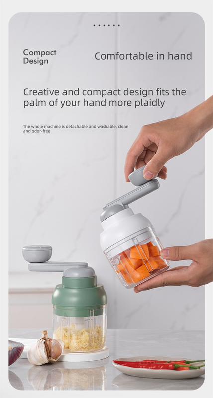Manual Mini Garlic Chopper & Food Processor 250ml Portable Hand-Crank Mincer for Garlic, Meat, and Baby Food – Matcha Green