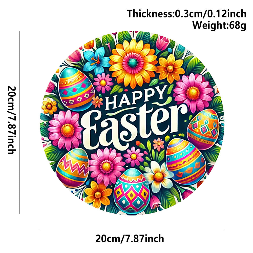 3 PCS Easter Wooden Hanging Signs Round Wall Decor Bunny and Egg Designs 20cm Front Door Plaque