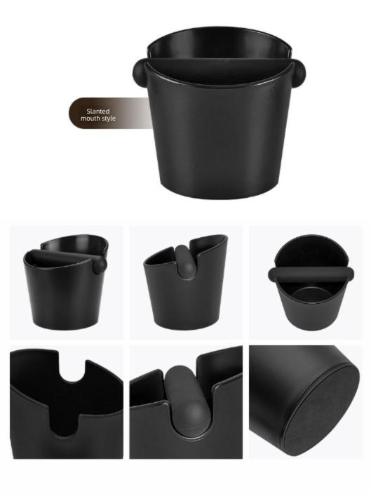 Compact Espresso Knock Box Angled Coffee Grounds Waste Bin with Anti-Slip Base and Rubber Bar for Home Baristas