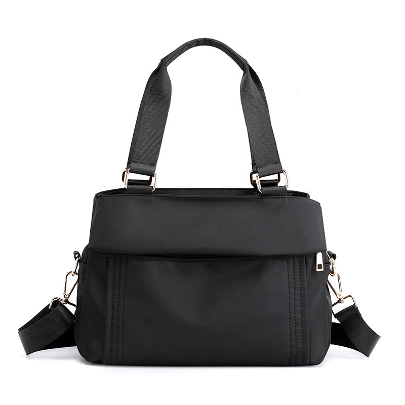 Black Women's Large Capacity Water-Resistant Nylon Handbag Multi-Compartment Crossbody Shoulder Bag for Work Travel and Daily Use 30cm
