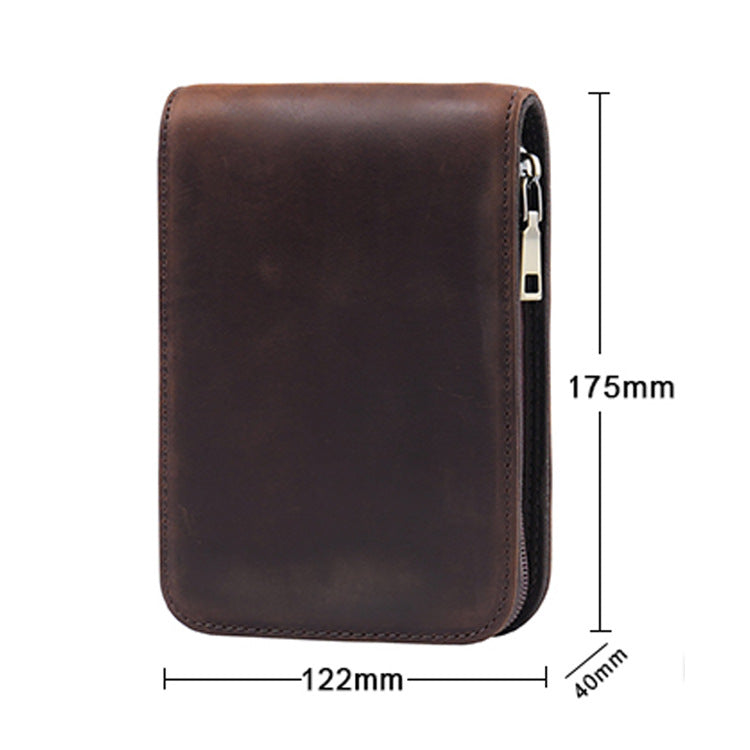 Wine Red 12-Slot Genuine Crazy Horse Leather Fountain Pen Case - Handcrafted Large Capacity Zippered Pen Organizer & Stationery Pouch