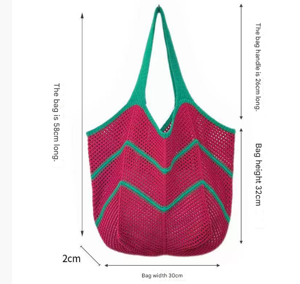 Khaki Bohemian Chic Knit Tote Bag | Large Capacity Chevron Weave Shoulder Bag | Fashionable Casual Mesh Carryall