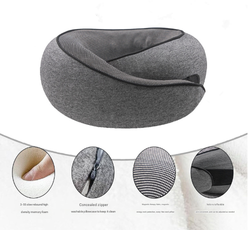 Pink Ergonomic Memory Foam Travel Neck Pillow - U-Shaped Support for Naps & Journeys