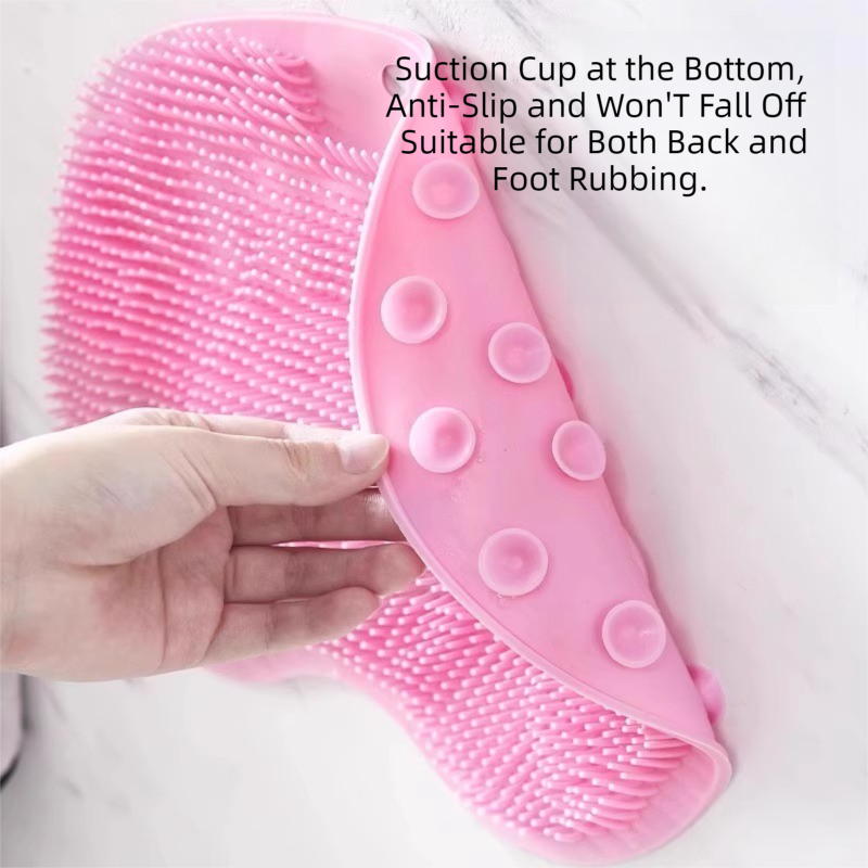 Pink 3-piece set (2-Pack Silicone Foot & Back Scrubber Mat with Suction Cups + 1 Premium Lace Bath Loofah Sponge Set) - Non-Slip Foot Massager & Exfoliating Shower Set