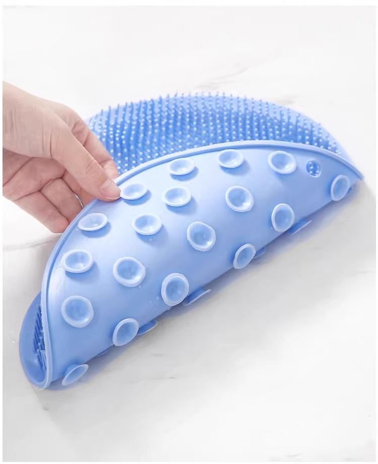 Blue 3-piece set (2-Pack Silicone Foot & Back Scrubber Mat with Suction Cups + 1 Premium Lace Bath Loofah Sponge Set) - Non-Slip Foot Massager & Exfoliating Shower Set