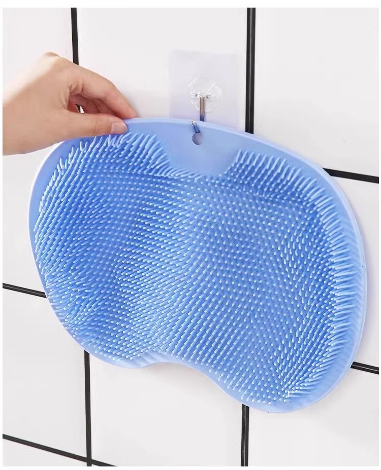 Blue 3-piece set (2-Pack Silicone Foot & Back Scrubber Mat with Suction Cups + 1 Premium Lace Bath Loofah Sponge Set) - Non-Slip Foot Massager & Exfoliating Shower Set