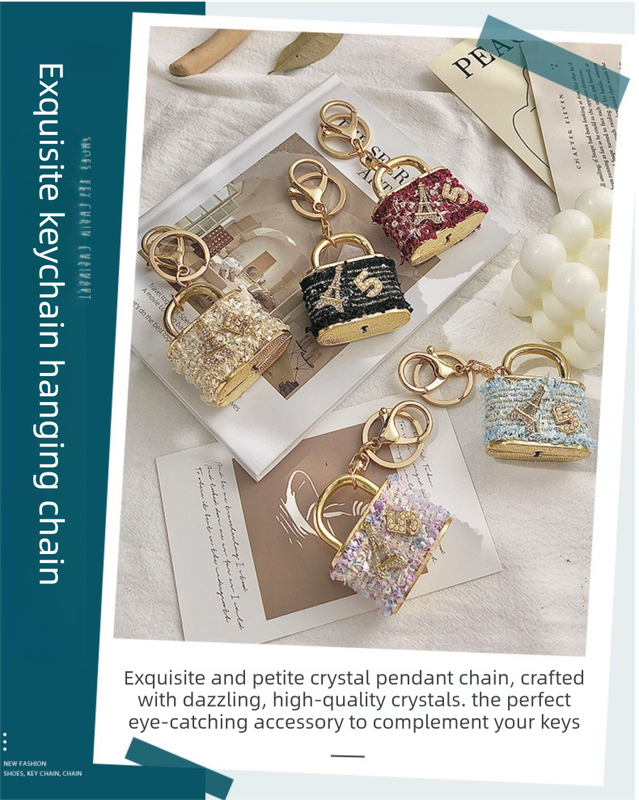 Beige Sparkling Rhinestone Lock Keychain - 3D Mini Handbag Charm with Alloy & Canvas Detail, Perfect Gift for Her