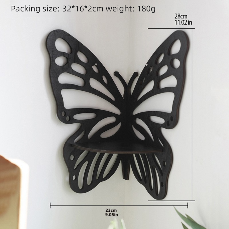 Black Wooden Butterfly Wall Shelf - Hollow-Out Decorative Corner Storage Rack for Home & Bedroom
