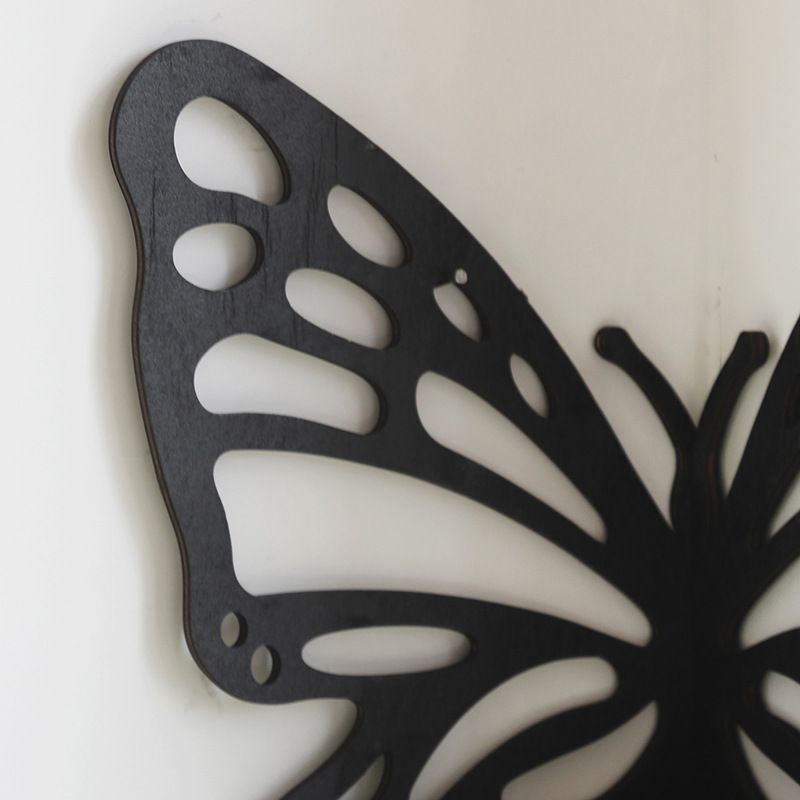 Black Wooden Butterfly Wall Shelf - Hollow-Out Decorative Corner Storage Rack for Home & Bedroom