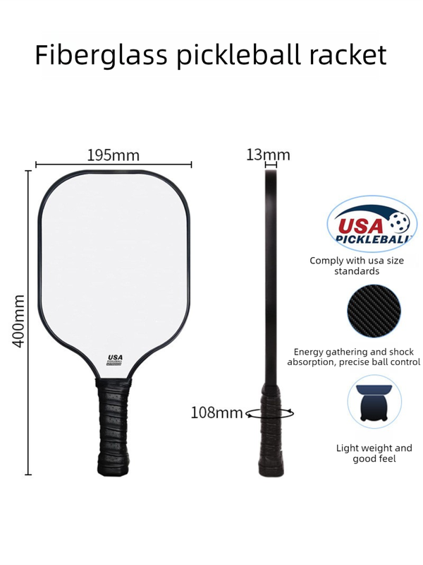 Black Fiberglass Pickleball Paddle Set with Black Neoprene Protective Cover - Lightweight Outdoor Sports Racket for Beginners & Pros