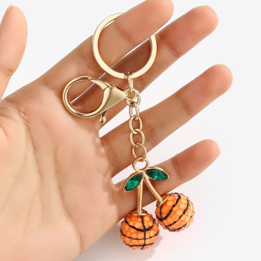 2 Pcs Basketball shape design Creative Sports Ball Cherry Keychain – Cute Resin Charm for Car Keys, Bags & Backpacks