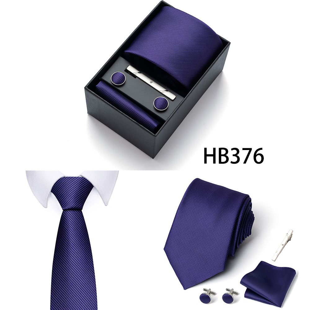 HB376 Purple Premium Men's 4-Piece Formal Tie Set - Necktie, Pocket Square, Cufflinks, and Tie Clip in a Luxury Gift Box