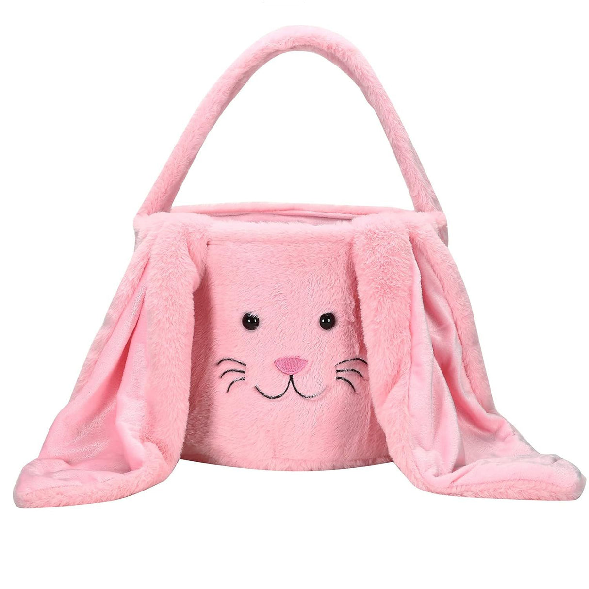 Pink Cute Plush Bunny Easter Basket with Long Ears and Personalization Option for Kids Egg Hunt and Spring Celebration