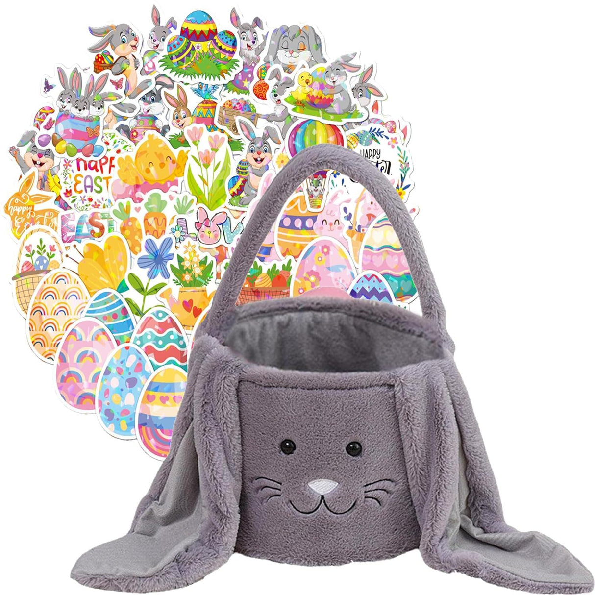 Pink Cute Plush Bunny Easter Basket with Long Ears and Personalization Option for Kids Egg Hunt and Spring Celebration