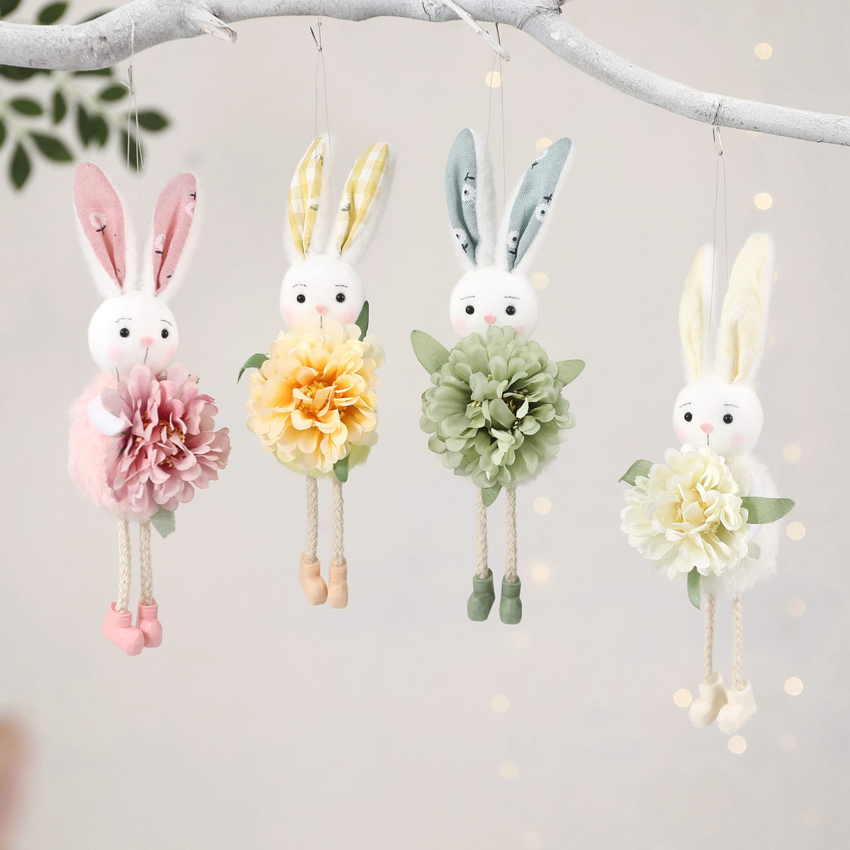 Pink Easter Bunny Flower Hanging Decoration for Home, Garden or Party Scene