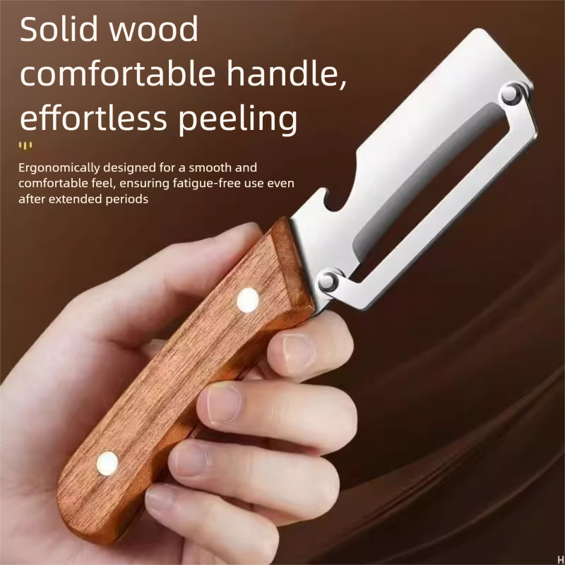 2-PCS Multi-Function Stainless Steel Peeler with Wooden Handle for Fruits, Vegetables, Sugarcane and Bottle Opening