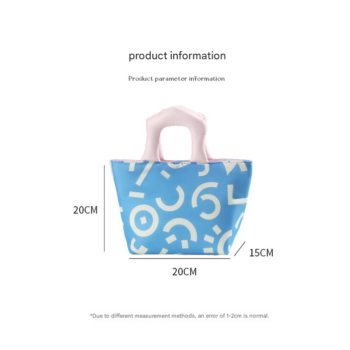 Pink Insulated Lunch Bag – Multi-Color Printed Tote with Padded Handle for Students & Office Workers