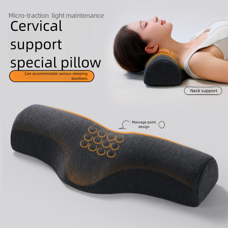 Dark Grey Cervical Support Pillow – Memory Foam Core with Ergonomic Design for Neck Pain Relief and Deep Sleep
