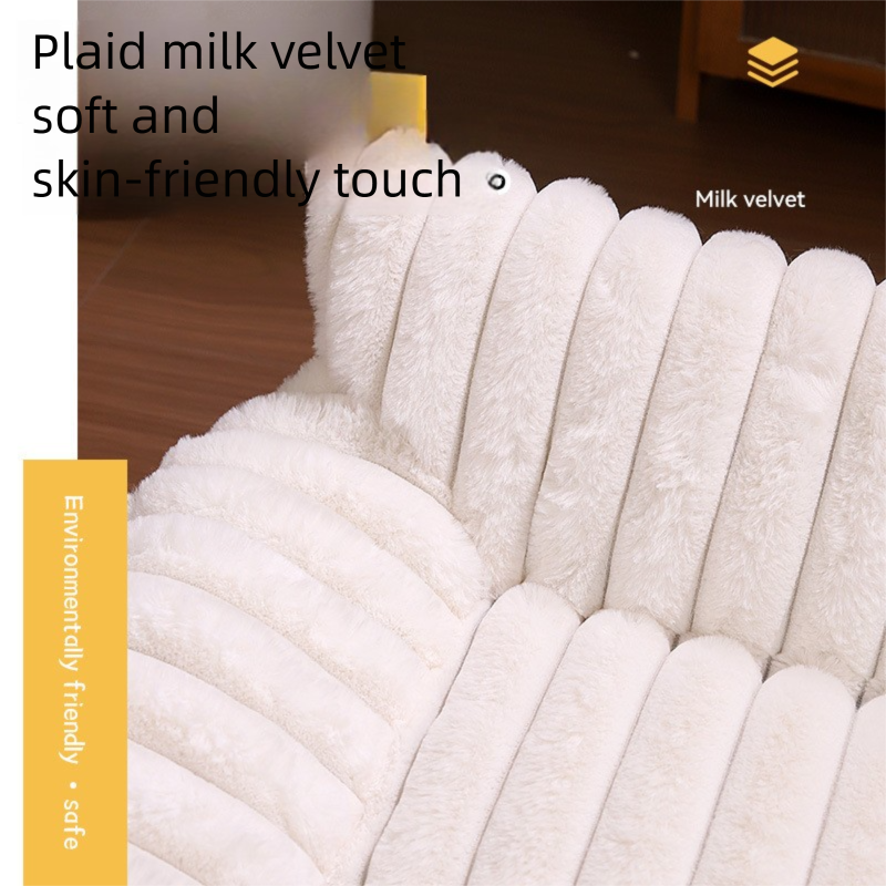 White Plush Ribbed Pet Sofa Bed for Dogs and Cats - Thickened Milk Velvet Cushion, Large Comfy Dog Sofa(50*40*20cm)